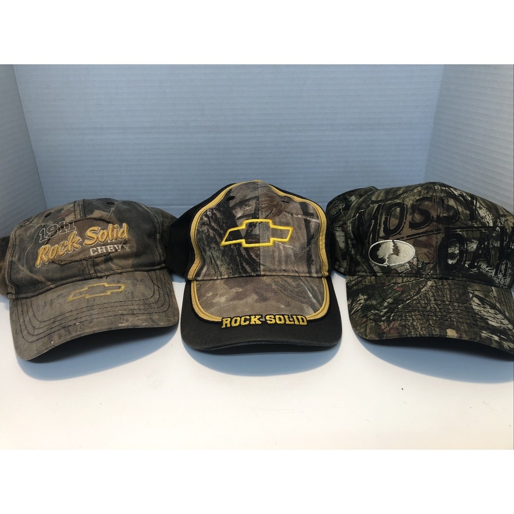 Lot Of 3 Camouflage Hats Men's Chevy Mossy Oak Hunting Hat
